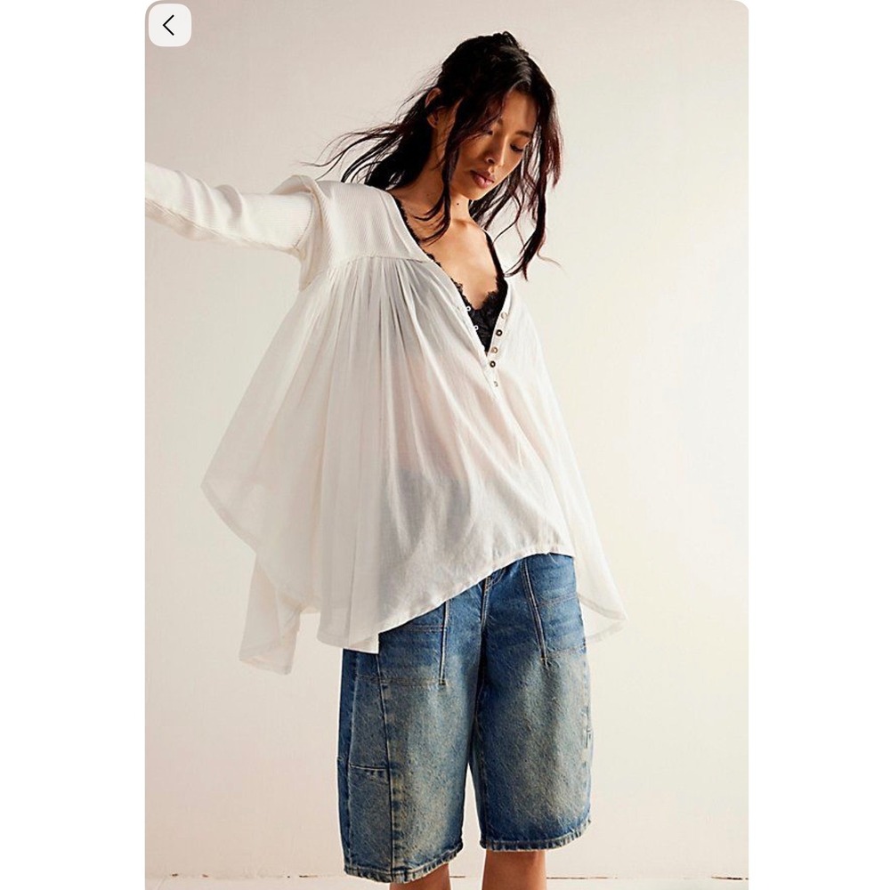 Free People We The Free Lyrical Tunic White Long Sleeve Henley Top XS NWOT